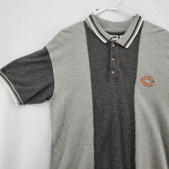 CHICAGO BEARS Shirt Men’s Short Sleeve Striped Polo NFL Gray Large - Picture 5 of 11